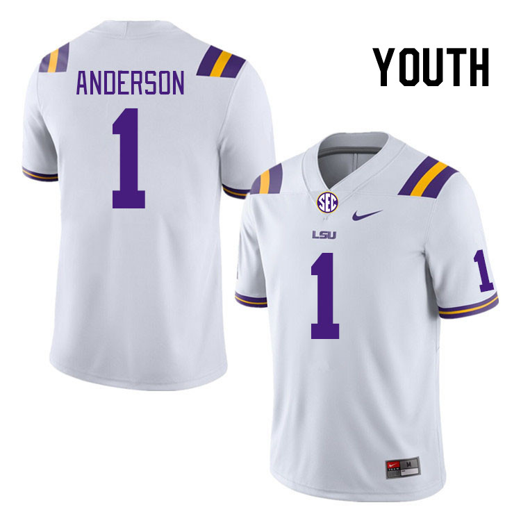 Youth #1 Aaron Anderson LSU Tigers College Football Jerseys Stitched-White - Click Image to Close